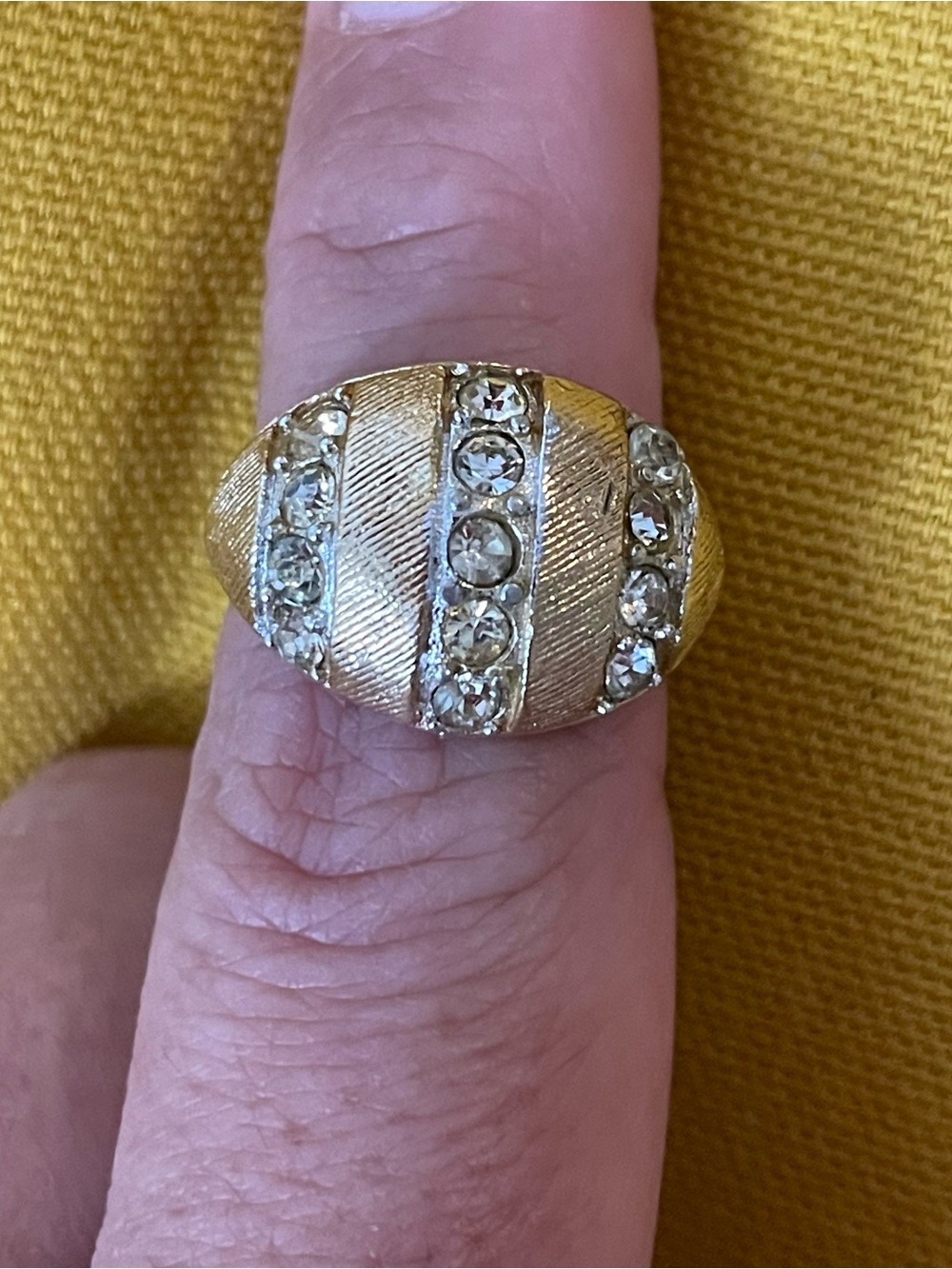 Sarah Coventry Gold-Tone Dome Ring with Clear Rhinestone Stripes